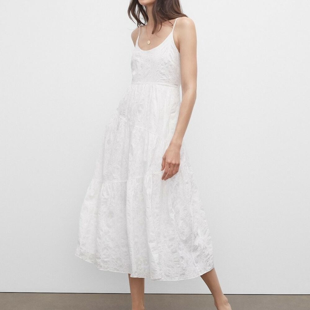 NWT Club Monaco Traveling Tiers Maxi Dress White 6 Women's Cottagecore Feminine